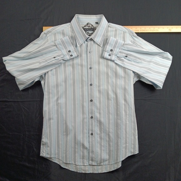 7 Diamonds Mens XL Long Sleeve Button Down Blue White Striped Cotton Shirt - Picture 10 of 13